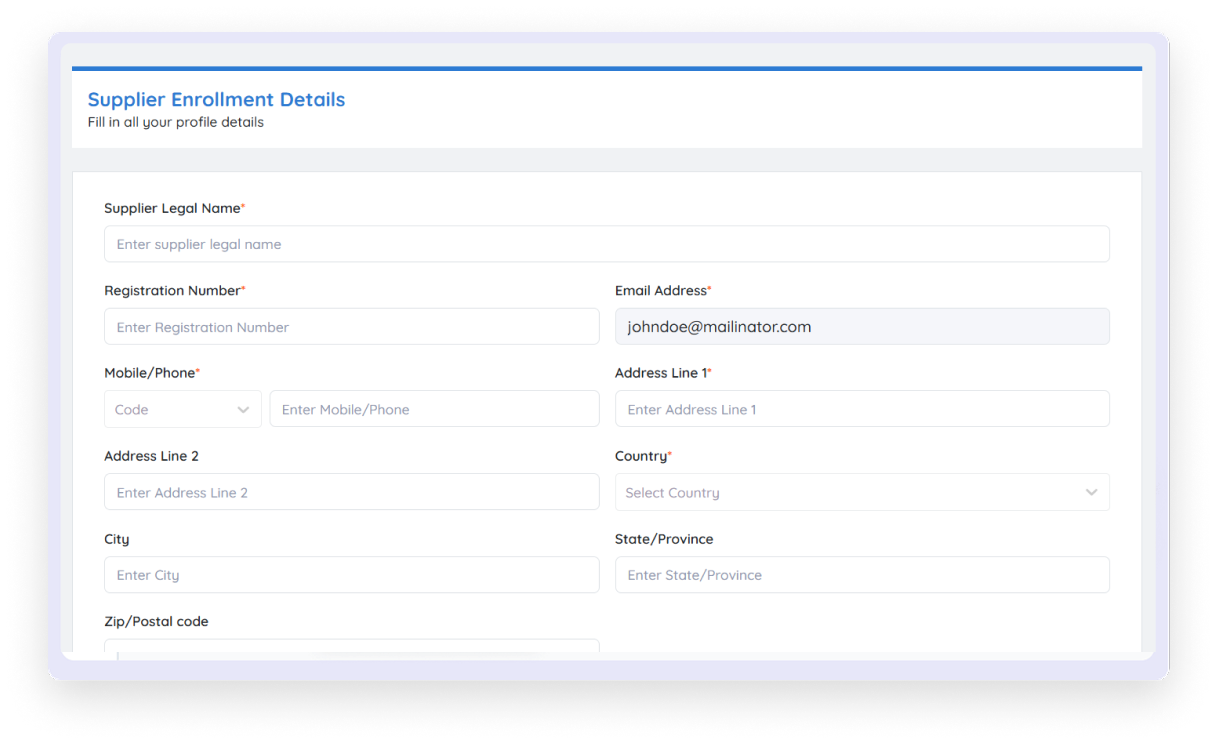 Image showing supplier registration dashboard for journal production in Kryoni JMS.