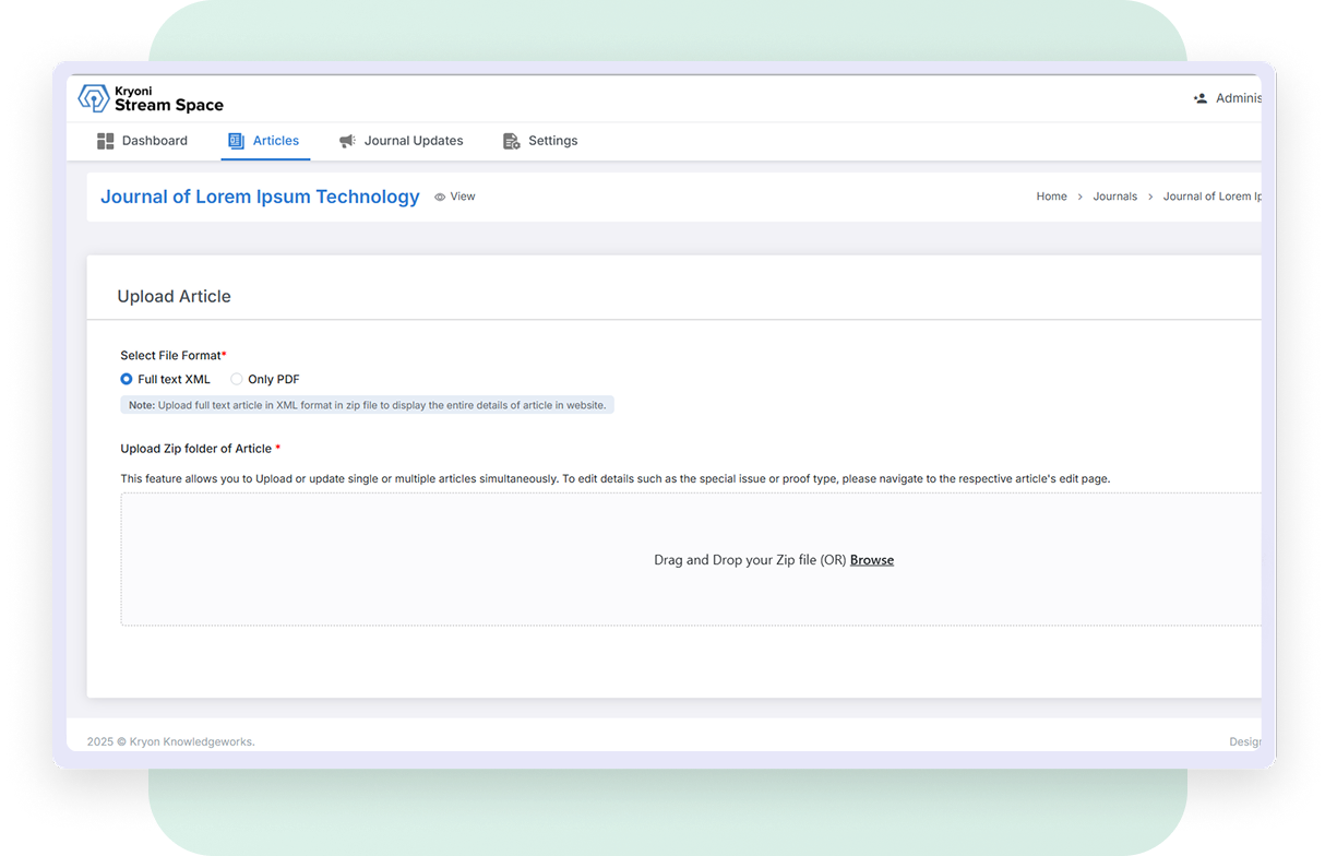 Image showing article creation interface for journal publishing platform
