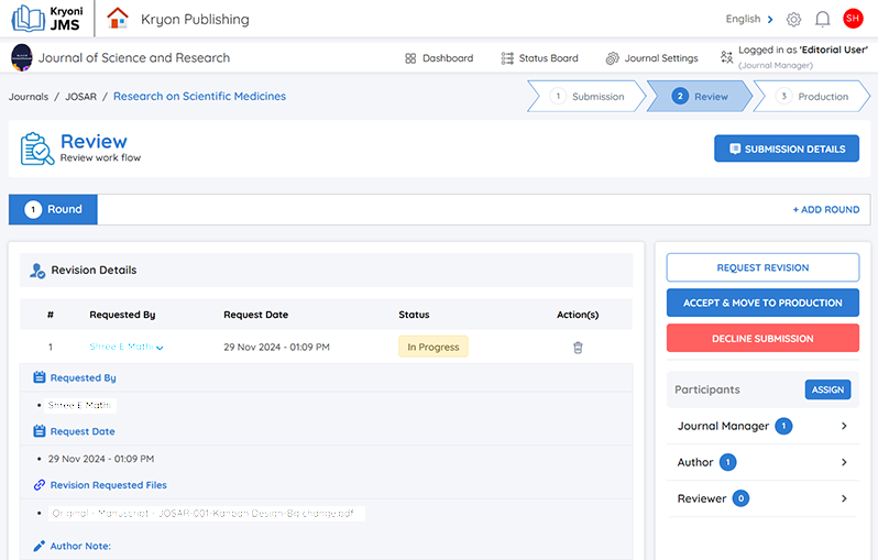 Visual overview of the peer review process, outlining manuscript evaluation, feedback, and revisions. 